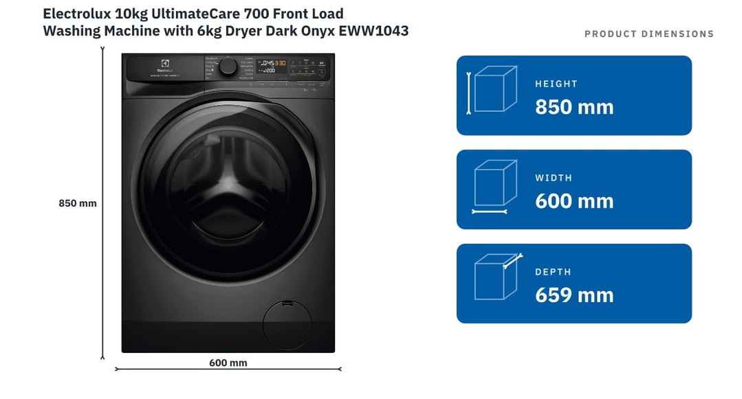 Electrolux 10kg UltimateCare 700 Front Load Washing Machine with 6kg Dryer Dark Onyx EWW1043R7SCS
