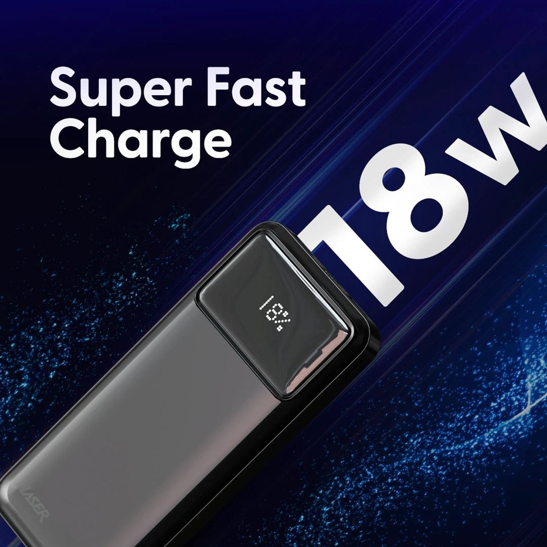 Laser 10000mAh 18W PD Power Bank with LED Black PB-10K24BK-712