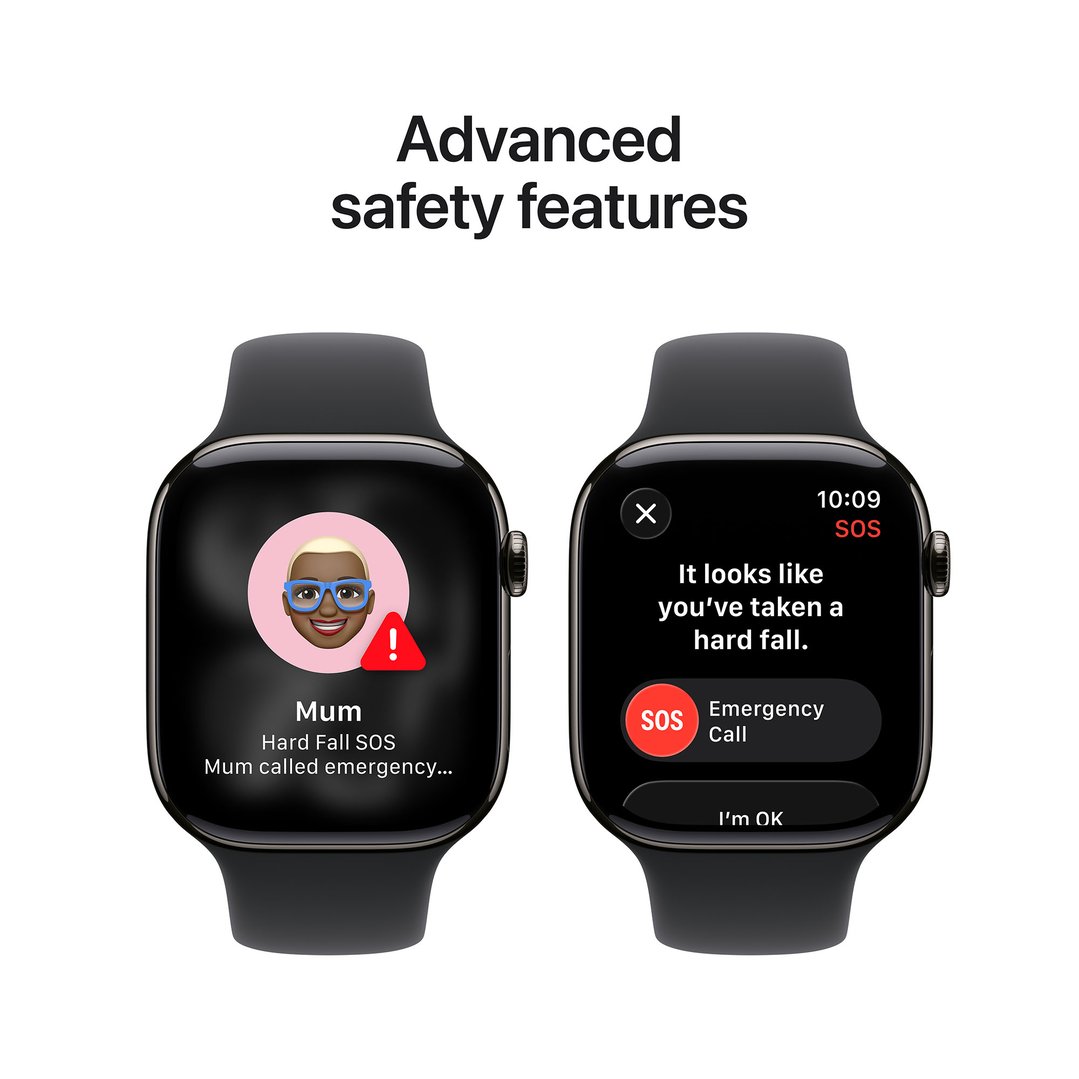 Apple Watch Series 11 46mm Slate Titanium Case GPS + Cellular Sport Band (S/M) (Black) MFD14X/A