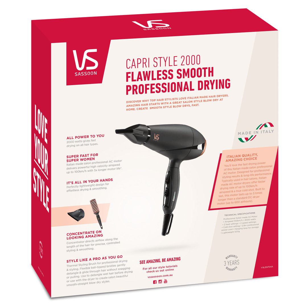 Vs Sassoon Capri Style 2000 Hair Dryer VSLE6704A