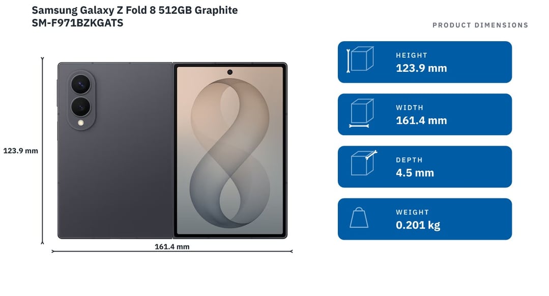 Samsung Galaxy Z Fold 8 512GB Graphite SM-F971BZKGATS — product dimensions