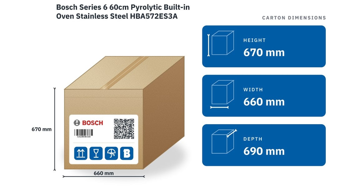 Bosch Series 6 60cm Pyrolytic Built-in Oven Stainless Steel HBA572ES3A