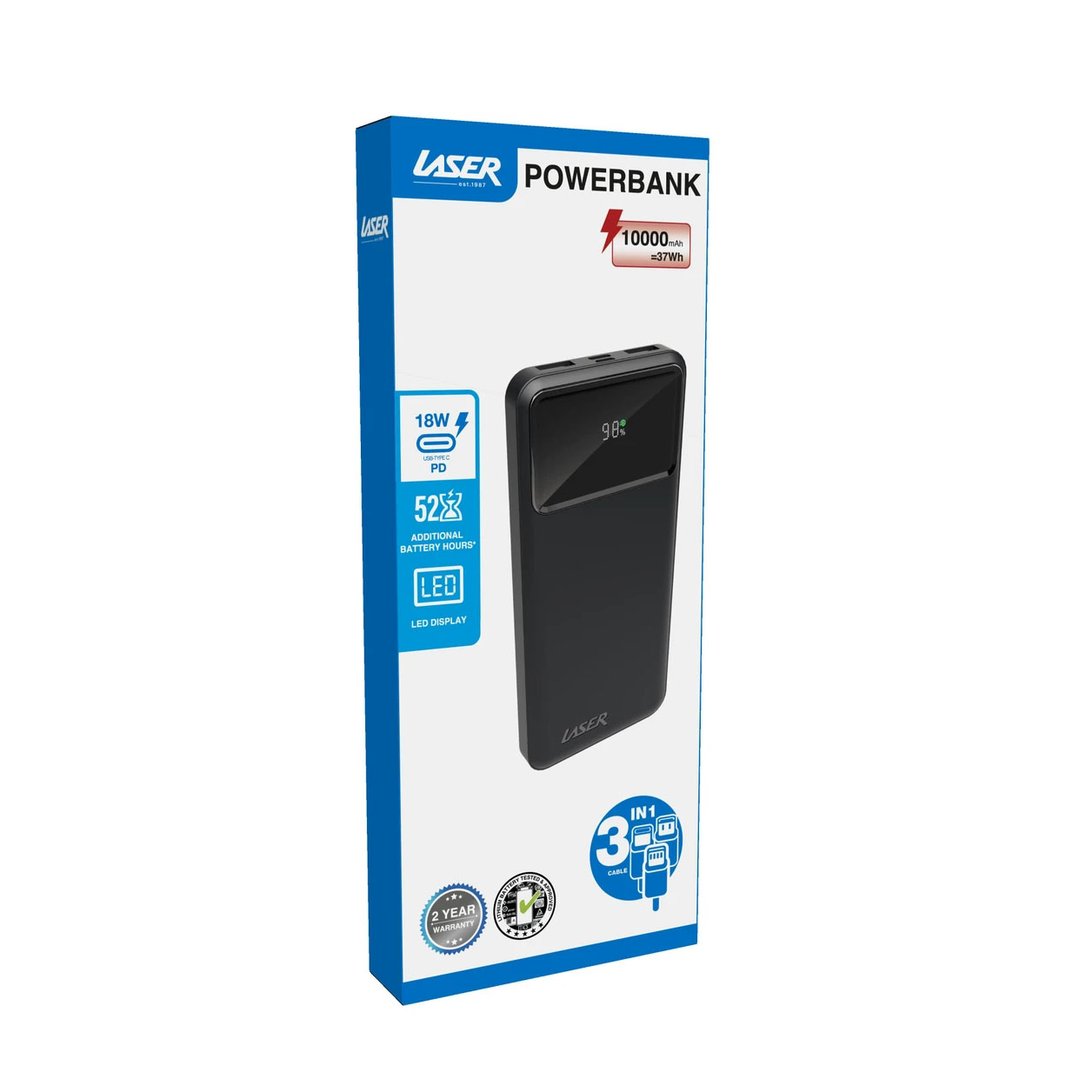 Laser 10000mAh 18W PD Power Bank with LED Black PB-10K24BK-712