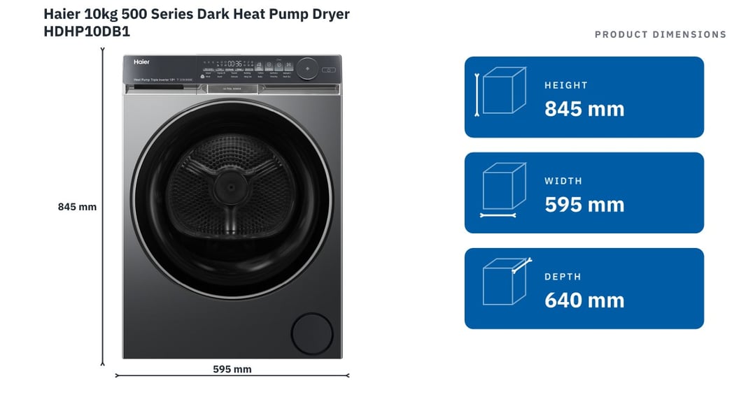 Haier 10kg 500 Series Dark Heat Pump Dryer HDHP10DB1
