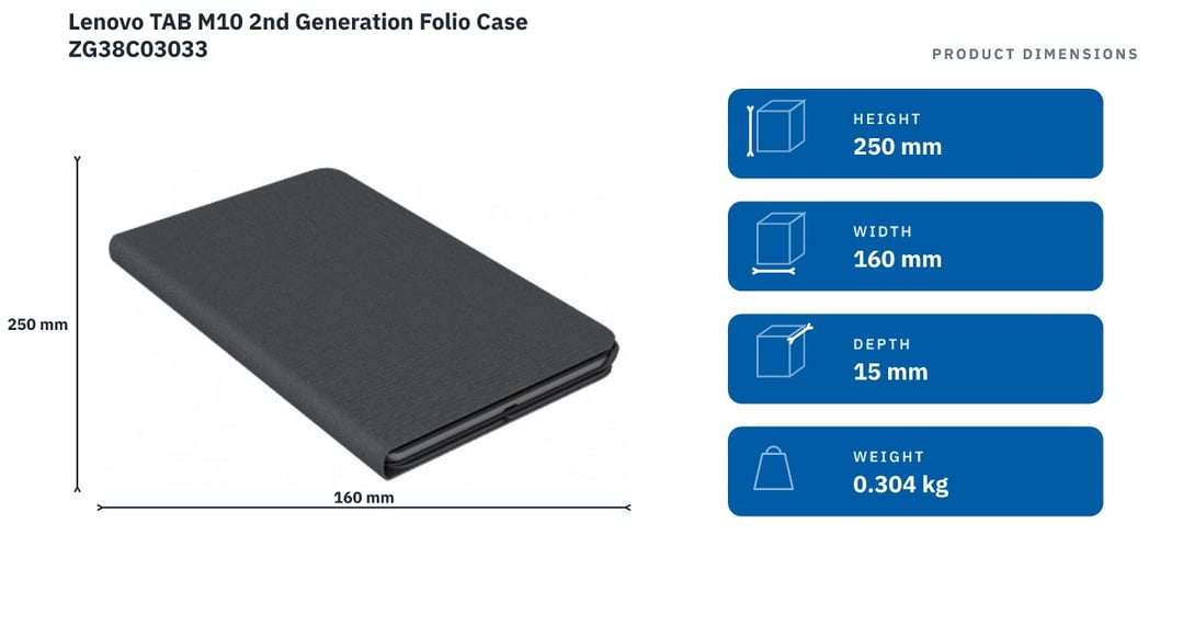 Lenovo TAB M10 2nd Generation Folio Case ZG38C03033 — product dimensions