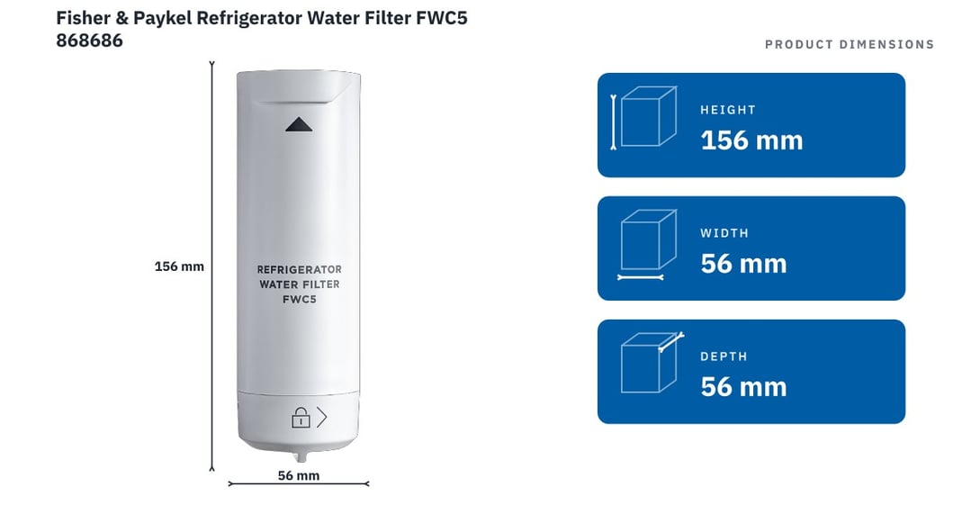 Fisher & Paykel Refrigerator Water Filter FWC5 868686 — product dimensions