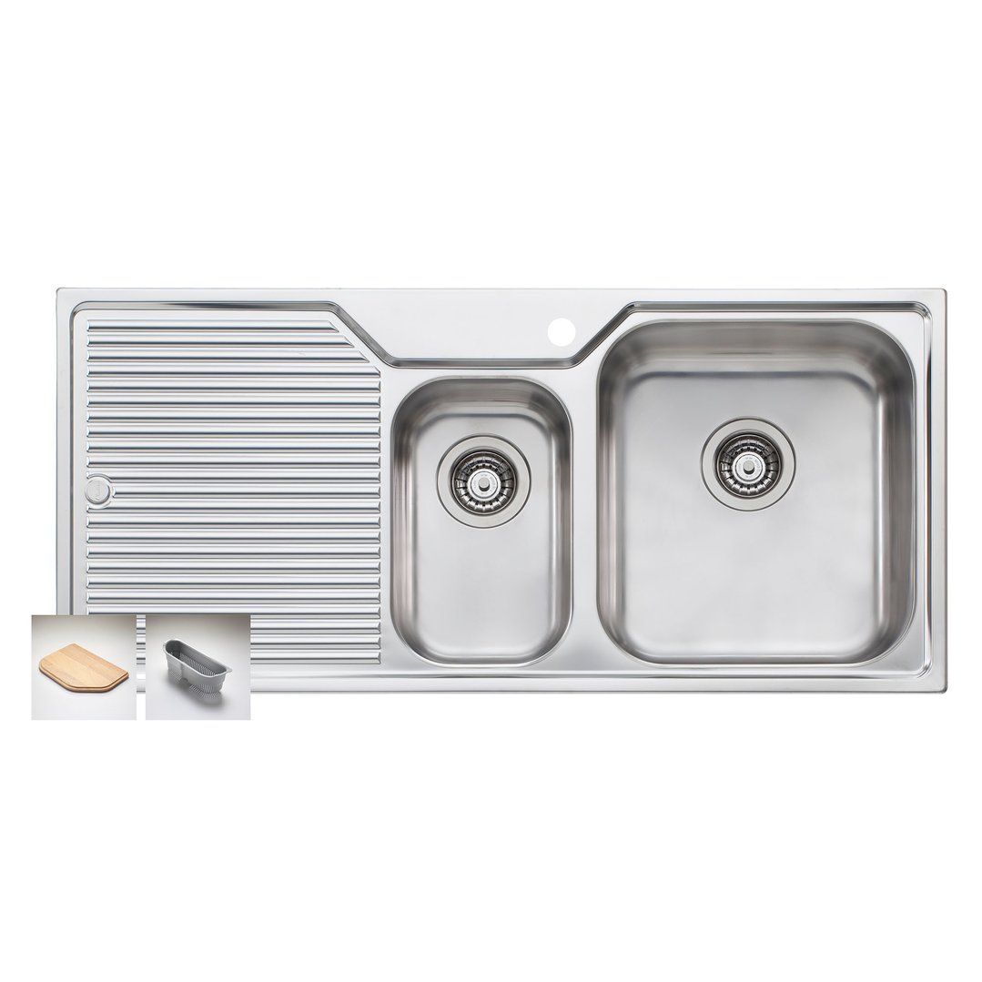 Oliveri Nu-Petite 1 & 1/2 RIght Hand Bowl Topmount Sink With Drainer NP602