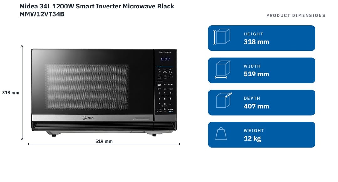 Midea 34L 1200W Smart Inverter Microwave Black MMW12VT34B