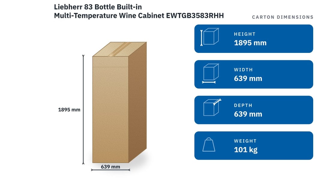 Liebherr 83 Bottle Built-in Multi-Temperature Wine Cabinet EWTGB3583RHH — packaged dimensions
