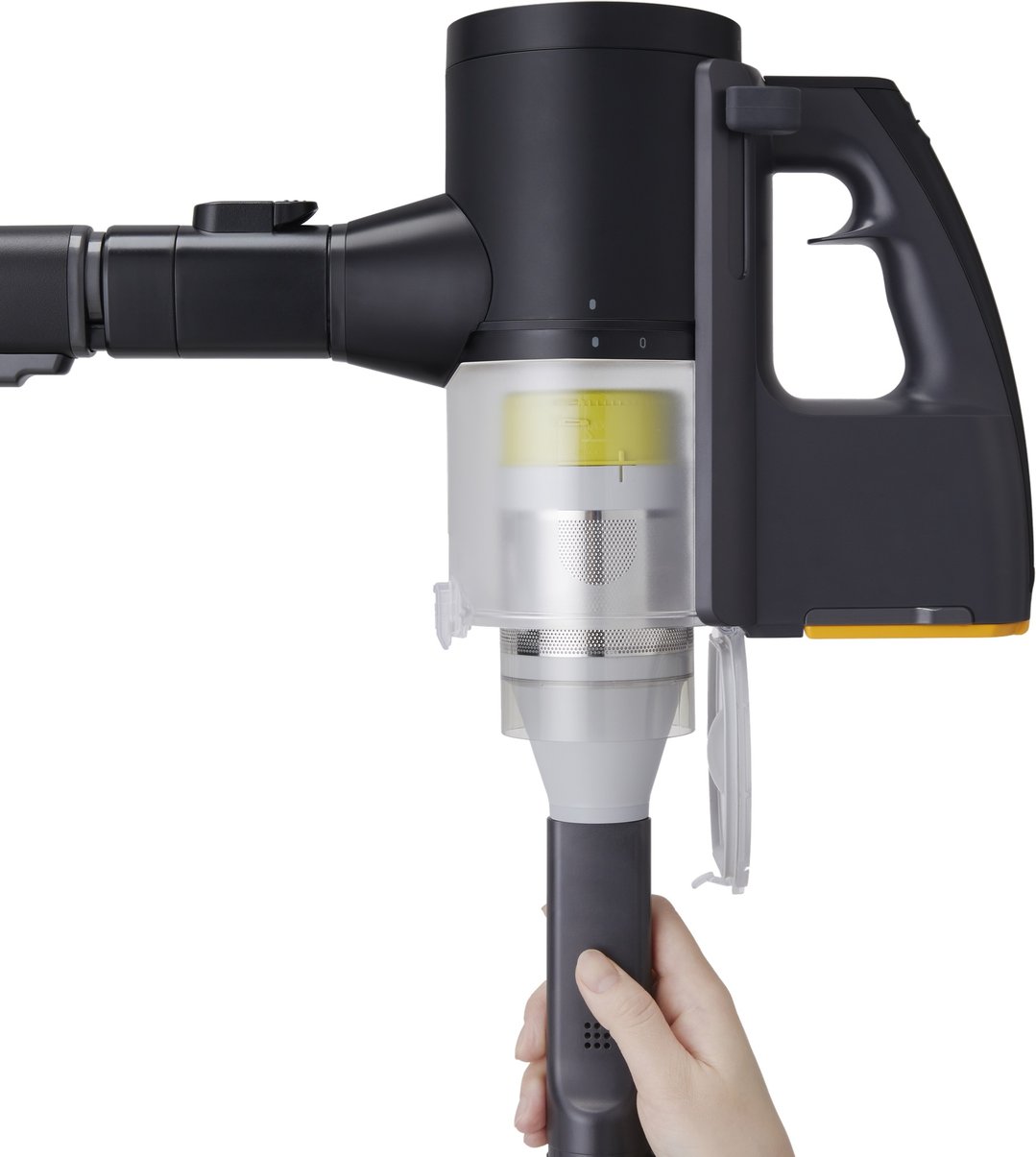 Hand holding the bottom of a CordZero Stick Vacuum with Power Drive Mop
