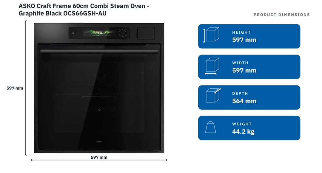 ASKO Craft Frame 60cm Combi Steam Oven - Graphite Black OCS66GSH-AU — product dimensions