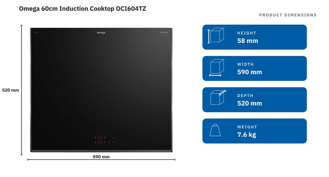 Omega 60cm Induction Cooktop OCI604TZ — product dimensions