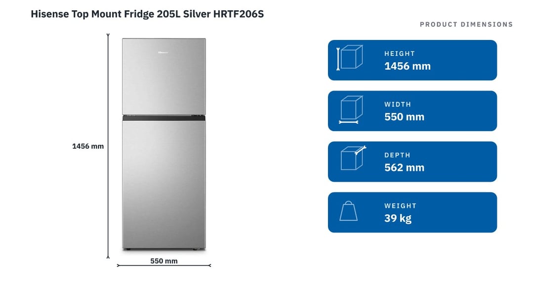 Hisense Top Mount Fridge 205L Silver HRTF206S