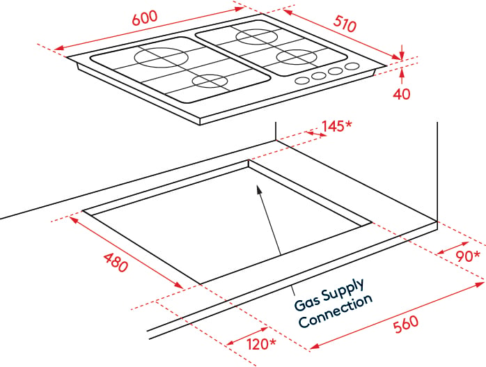 Inalto 60cm Gas on Glass Cooktop with Wok Burner ICGG604W