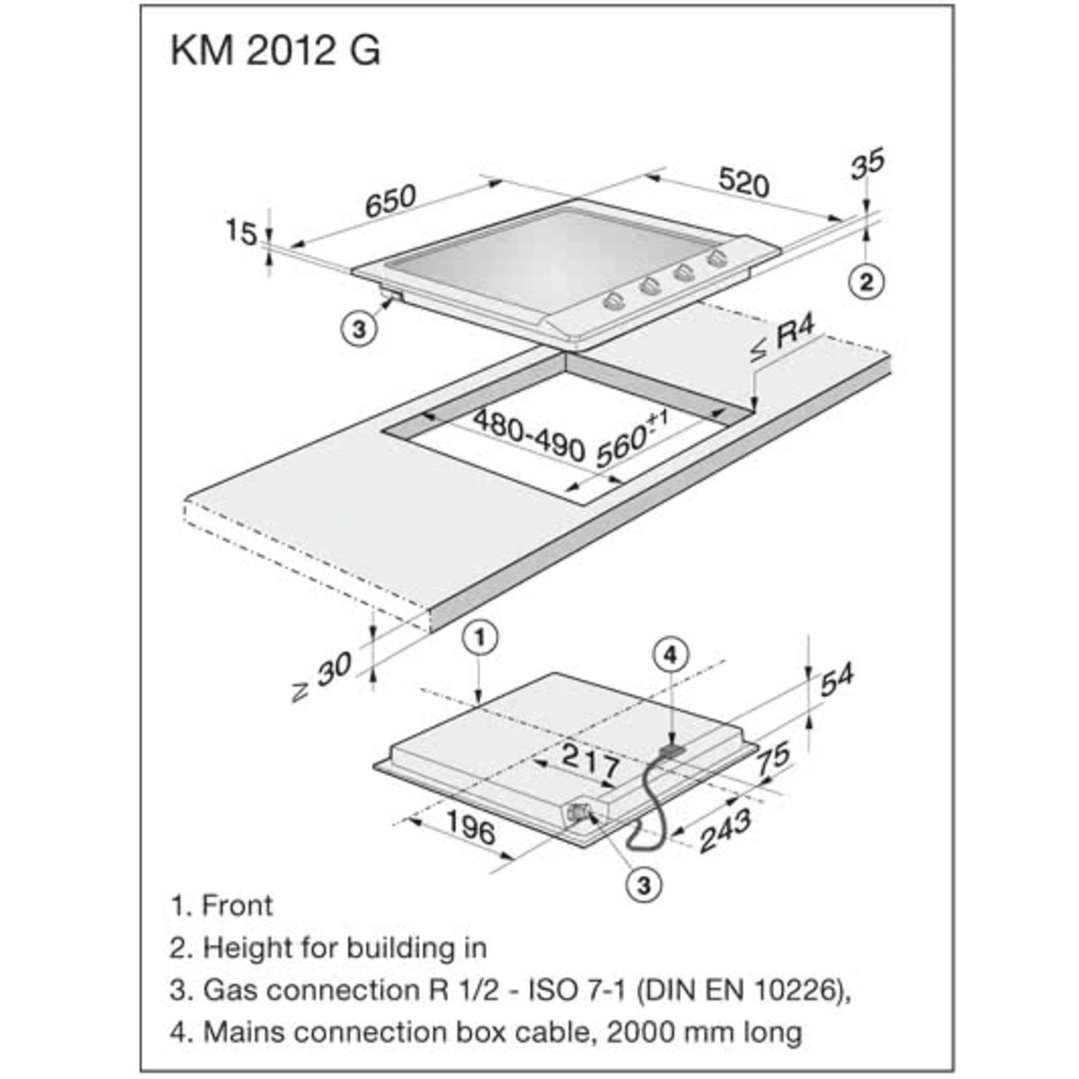Miele 65cm 4 Burner Gas Cooktop Stainless Steel KM2012G