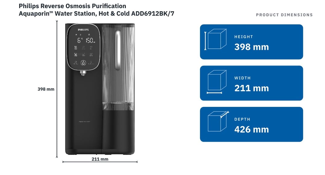 Philips Reverse Osmosis Purification Aquaporin™ Water Station, Hot & Cold ADD6912BK/79