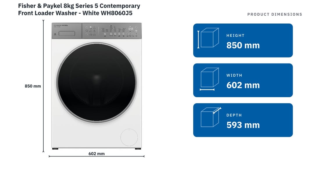 Fisher & Paykel 8kg Series 5 Contemporary Front Loader Washer - White WH8060J5