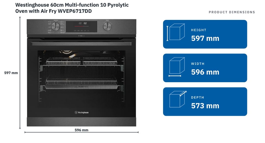 Westinghouse 60cm Multi-function 10 Pyrolytic Oven with Air Fry WVEP6717DD