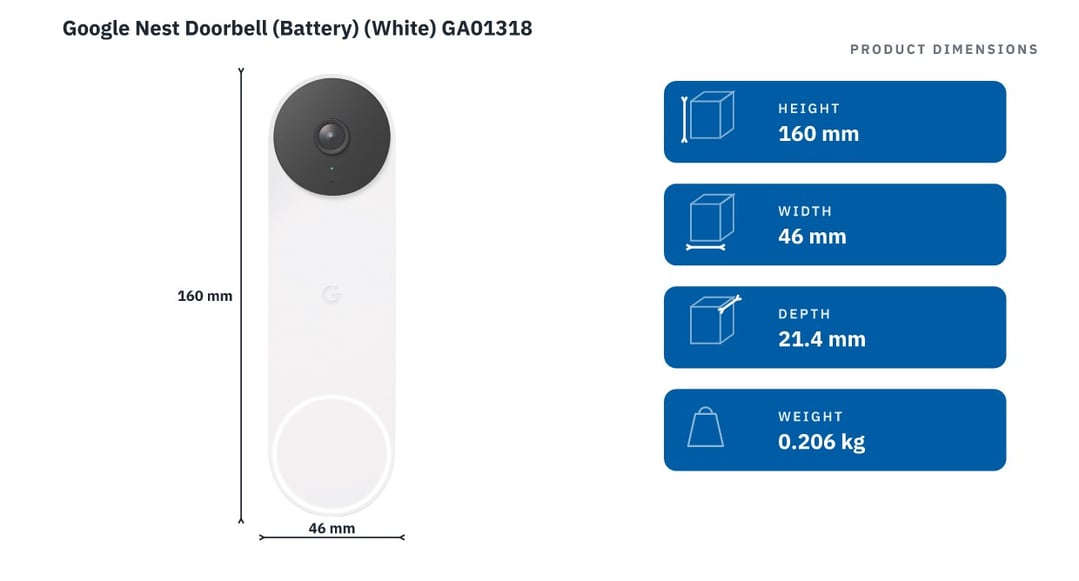 Google Nest Doorbell (Battery) (White) GA01318 — product dimensions