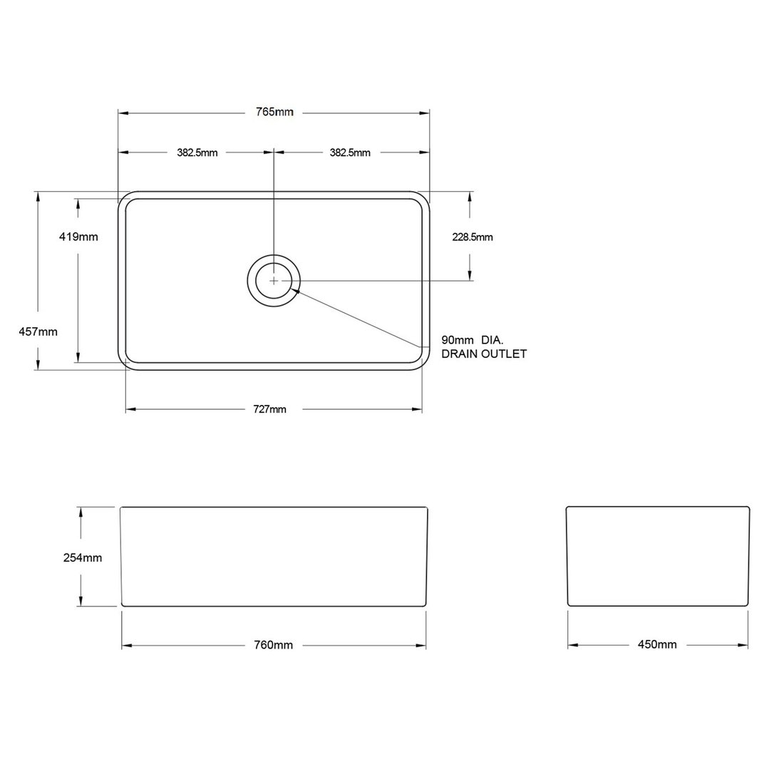 Turner Hastings Novi 75x46 Fireclay Butler Sink - Matte Black NO75FS-MB