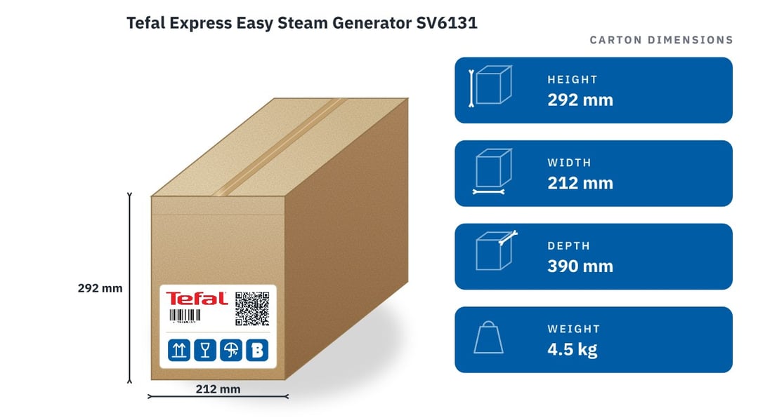 Tefal Express Easy Steam Generator SV6131 — packaged dimensions