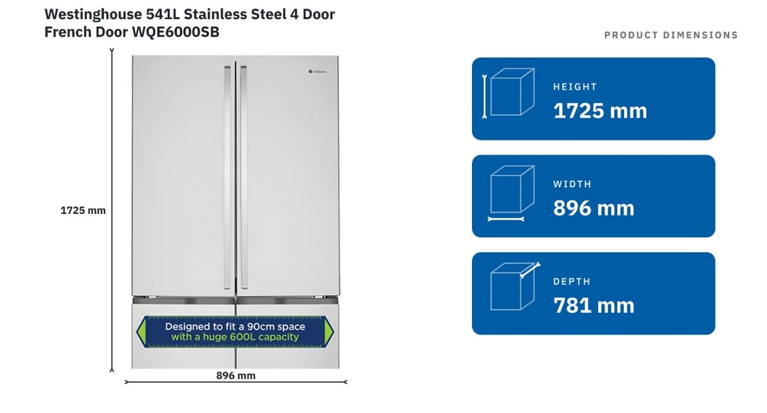 Westinghouse 541L Stainless Steel 4 Door French Door WQE6000SB