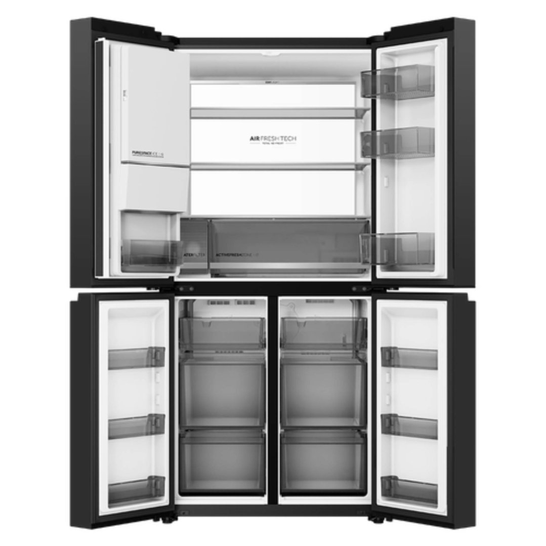 Haier 550L, Quad Door Refrigerator Freezer, Ice & Water, Plumbed, Black HRF590YZC