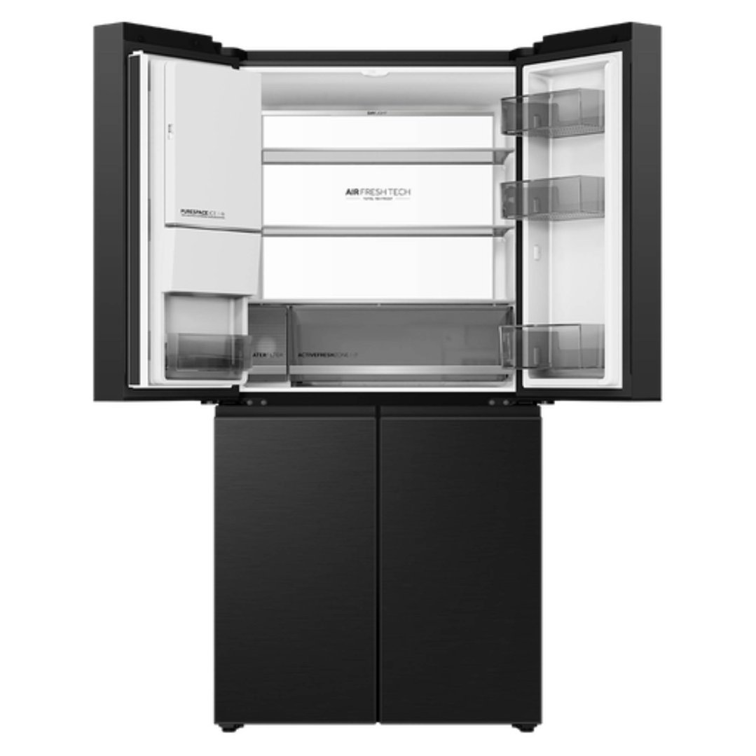 Haier 550L, Quad Door Refrigerator Freezer, Ice & Water, Plumbed, Black HRF590YZC