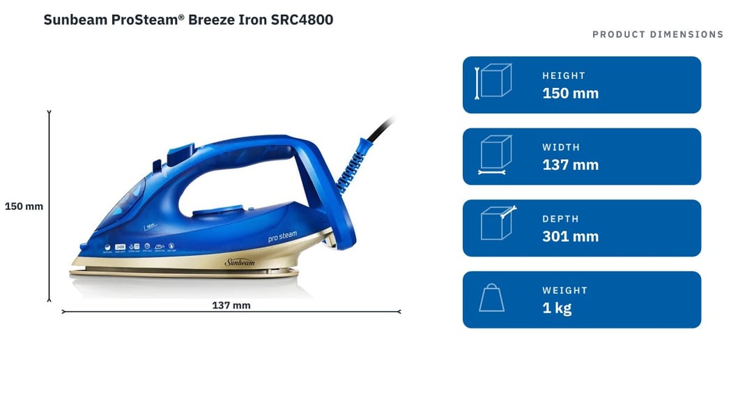 Sunbeam ProSteam® Breeze Iron SRC4800 — product dimensions