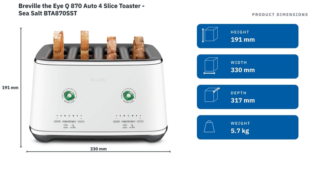 Breville the Eye Q 870 Auto 4 Slice Toaster - Sea Salt BTA870SST