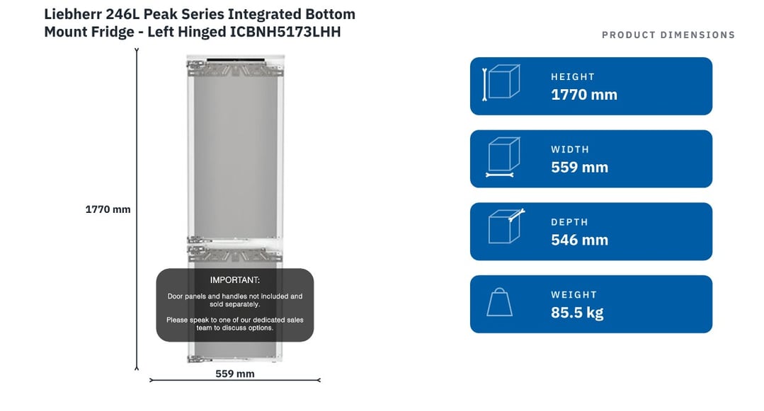 Liebherr 246L Peak Series Integrated Bottom Mount Fridge - Left Hinged ICBNH5173LHH