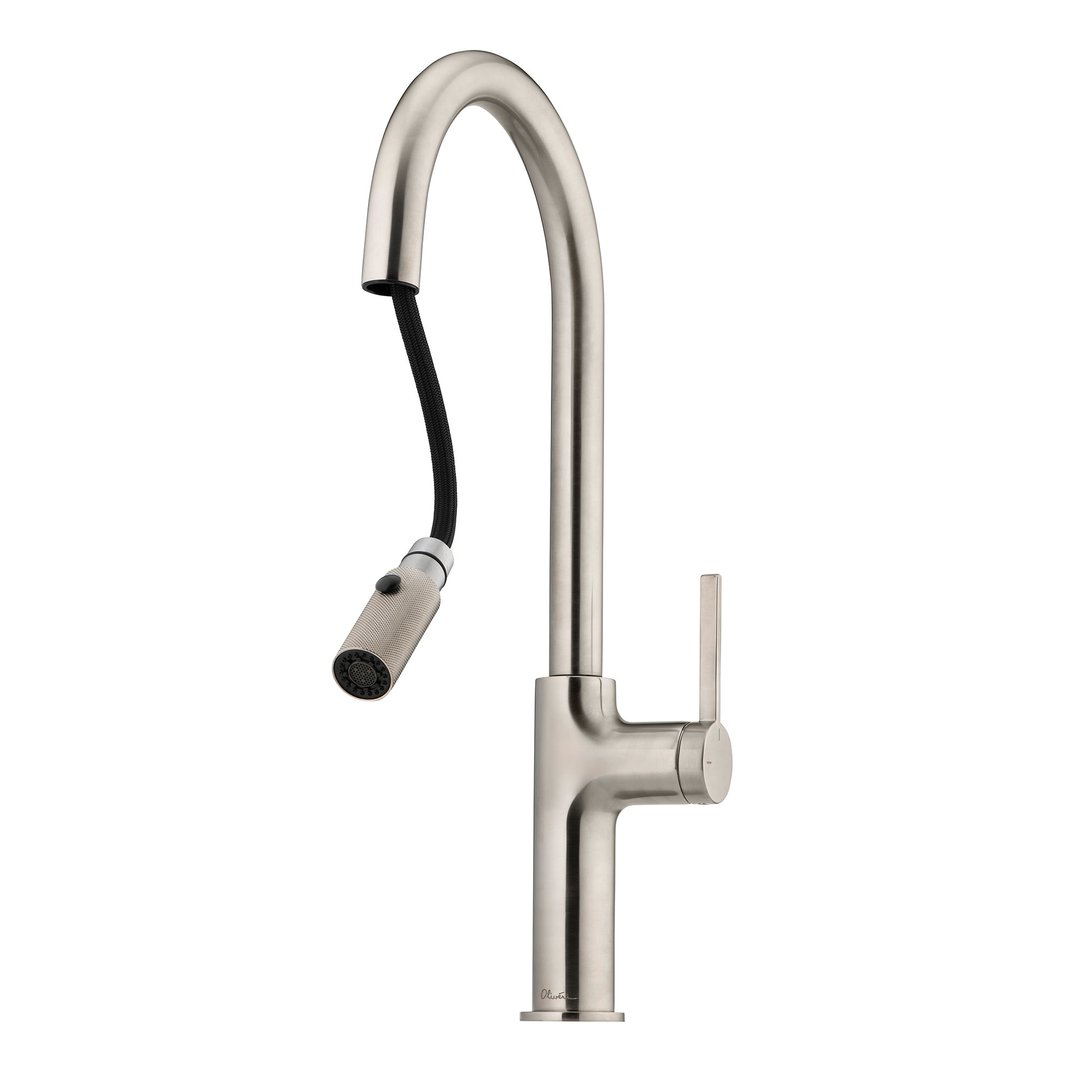 Oliveri Vilo Goose Neck Pull Out Spray Mixer Brushed Nickel VT2425-BN