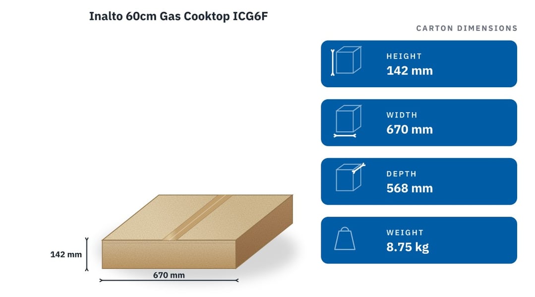 Inalto 60cm Gas Cooktop ICG6F — packaged dimensions