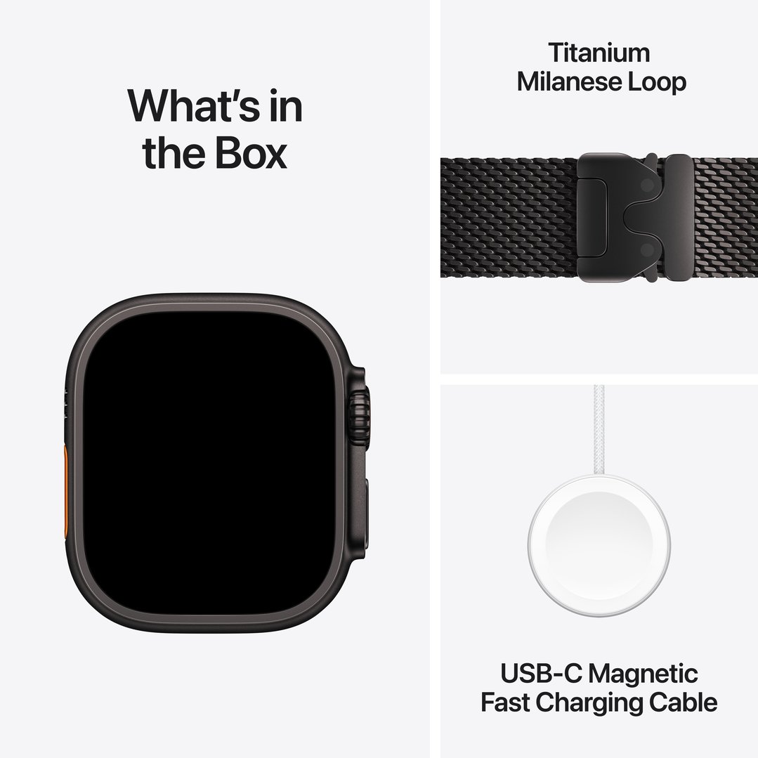 Apple Watch Ultra 4 GPS + Cellular 49mm Black Titanium Case with Black Titanium Milanese Loop - L MJAX4X/A