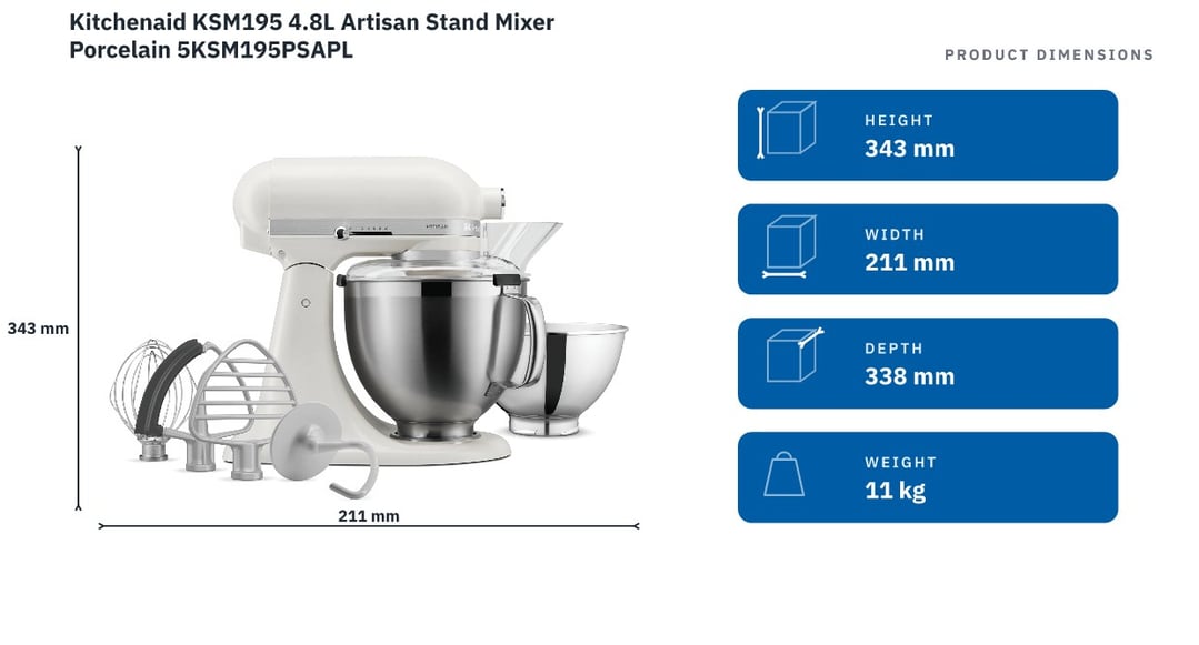 Kitchenaid KSM195 4.8L Artisan Stand Mixer Porcelain 5KSM195PSAPL