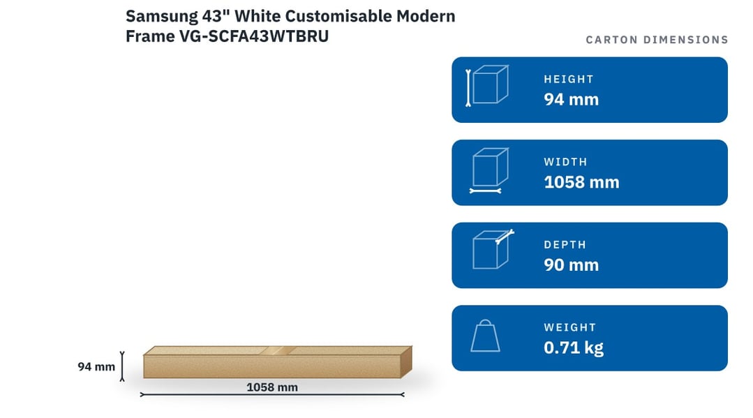 Samsung 43" White Customisable Modern Frame VG-SCFA43WTBRU — packaged dimensions