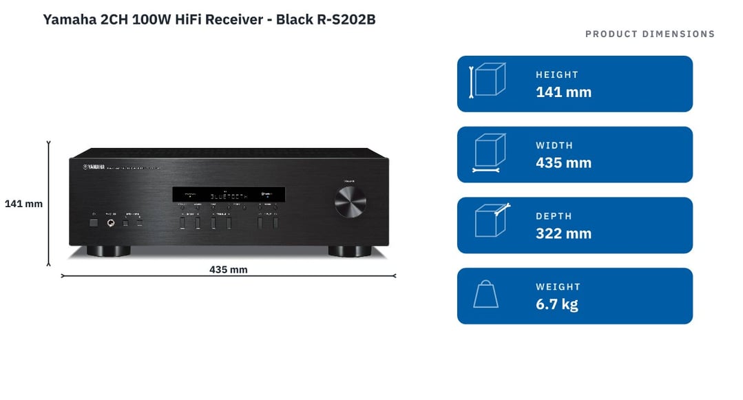 Yamaha 2CH 100W HiFi Receiver - Black R-S202B