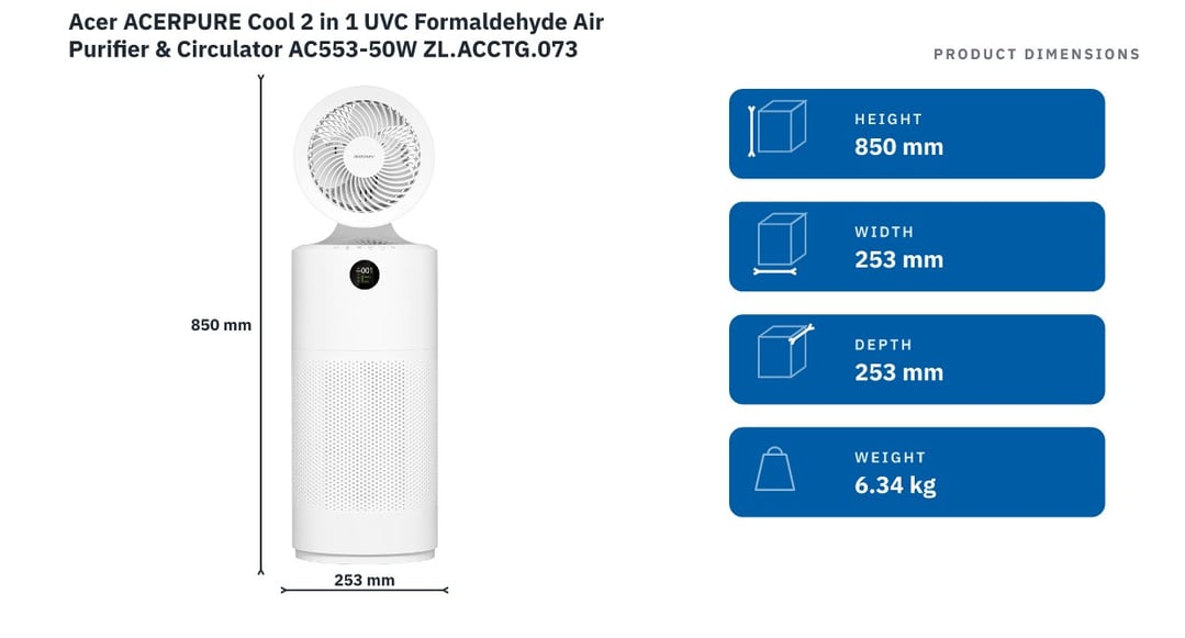 Acer ACERPURE Cool 2 in 1 UVC Formaldehyde Air Purifier & Circulator AC553-50W ZL.ACCTG.073