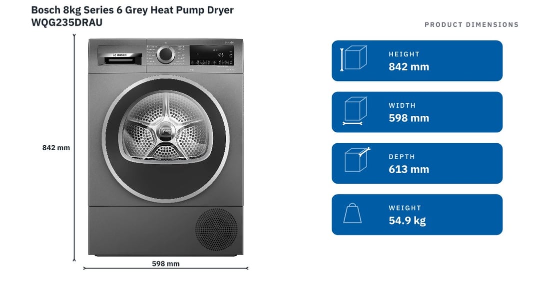 Bosch 8kg Series 6 Grey Heat Pump Dryer WQG235DRAU