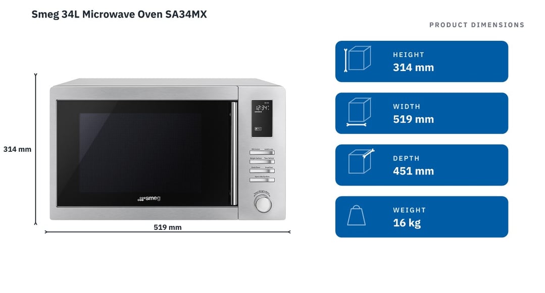 Smeg 34L Microwave Oven SA34MX