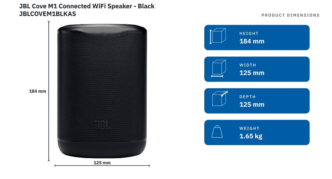 JBL Cove M1 Connected WiFi Speaker - Black JBLCOVEM1BLKAS — product dimensions