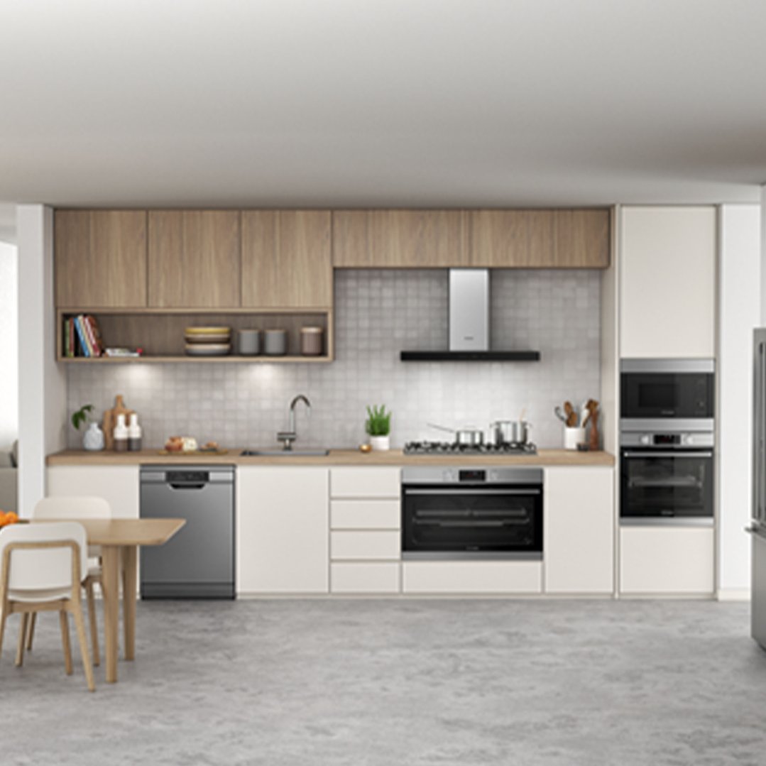 A modern kitchen with a Westinghouse cooktop, oven, microwave, and dishwasher
