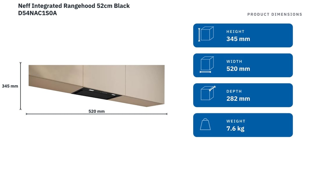 Neff Integrated Rangehood 52cm Black D54NAC1S0A — product dimensions