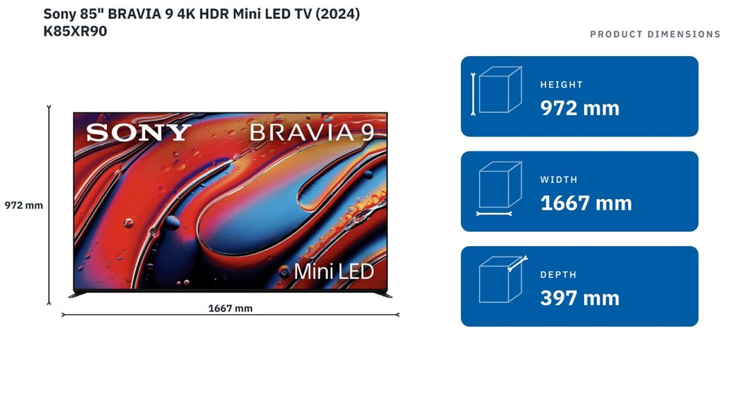 Sony 85" BRAVIA 9 4K HDR Mini LED TV (2024) K85XR90 — product dimensions