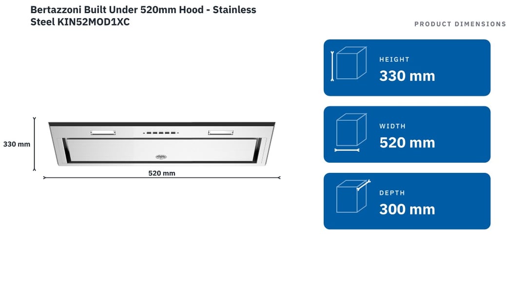Bertazzoni Built Under 520mm Hood - Stainless Steel KIN52MOD1XC