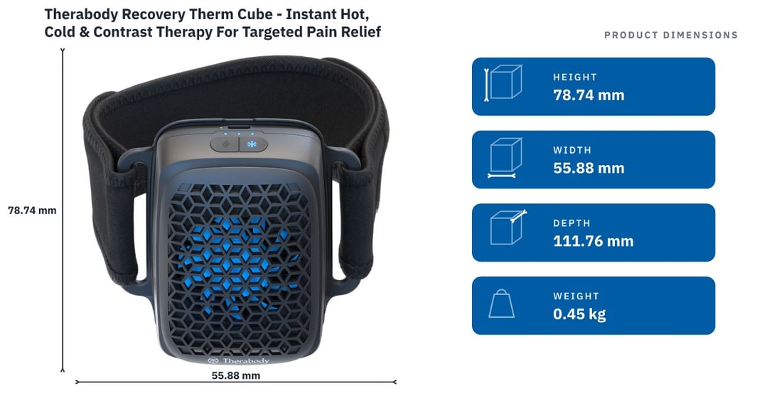 Therabody Recovery Therm Cube - Instant Hot, Cold & Contrast Therapy For Targeted Pain Relief TB03778-01 — product dimensions
