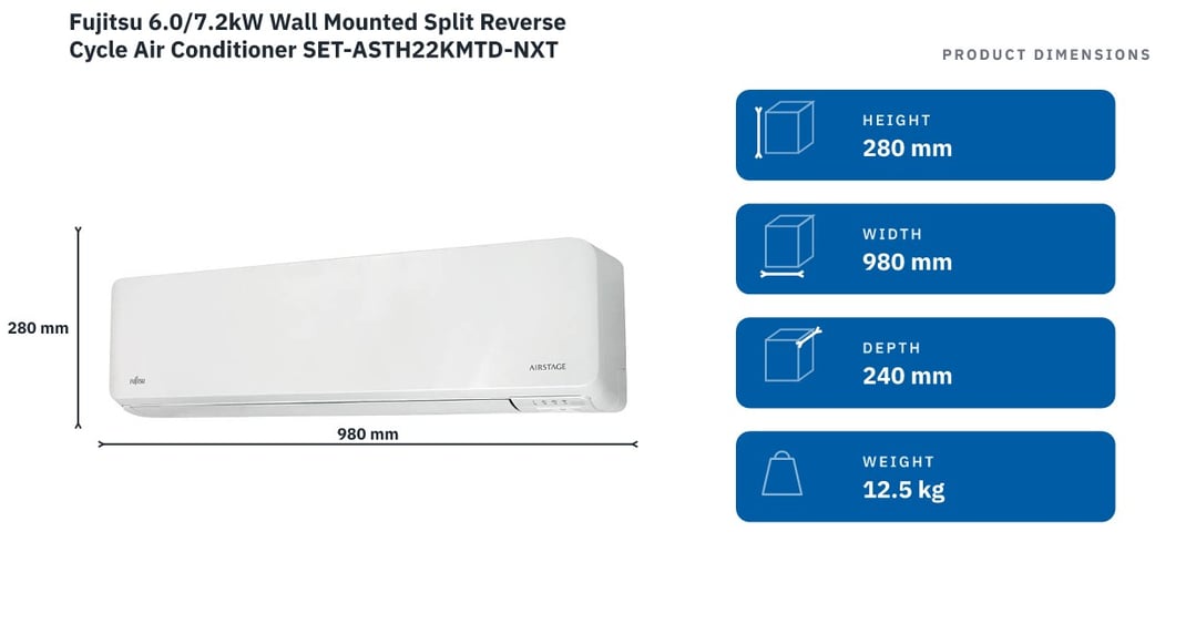 Fujitsu 6.0/7.2kW Wall Mounted Split Reverse Cycle Air Conditioner SET-ASTH22KMTD-NXT