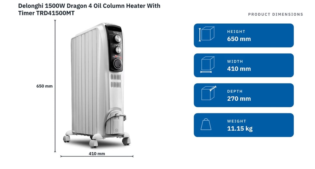Delonghi 1500W Dragon 4 Oil Column Heater With Timer TRD41500MT