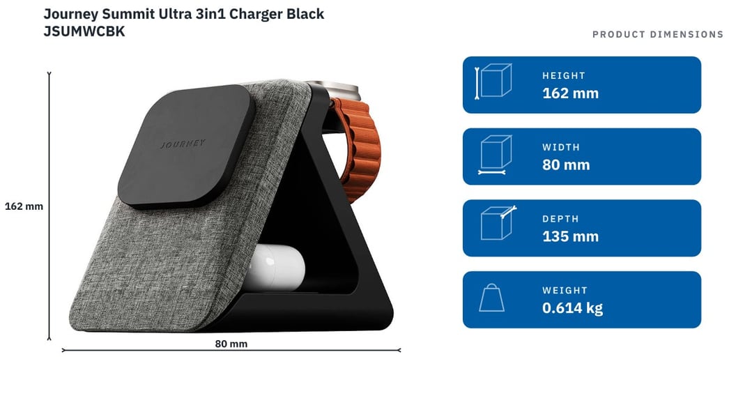 Journey Summit Ultra 3in1 Charger Black JSUMWCBK — product dimensions