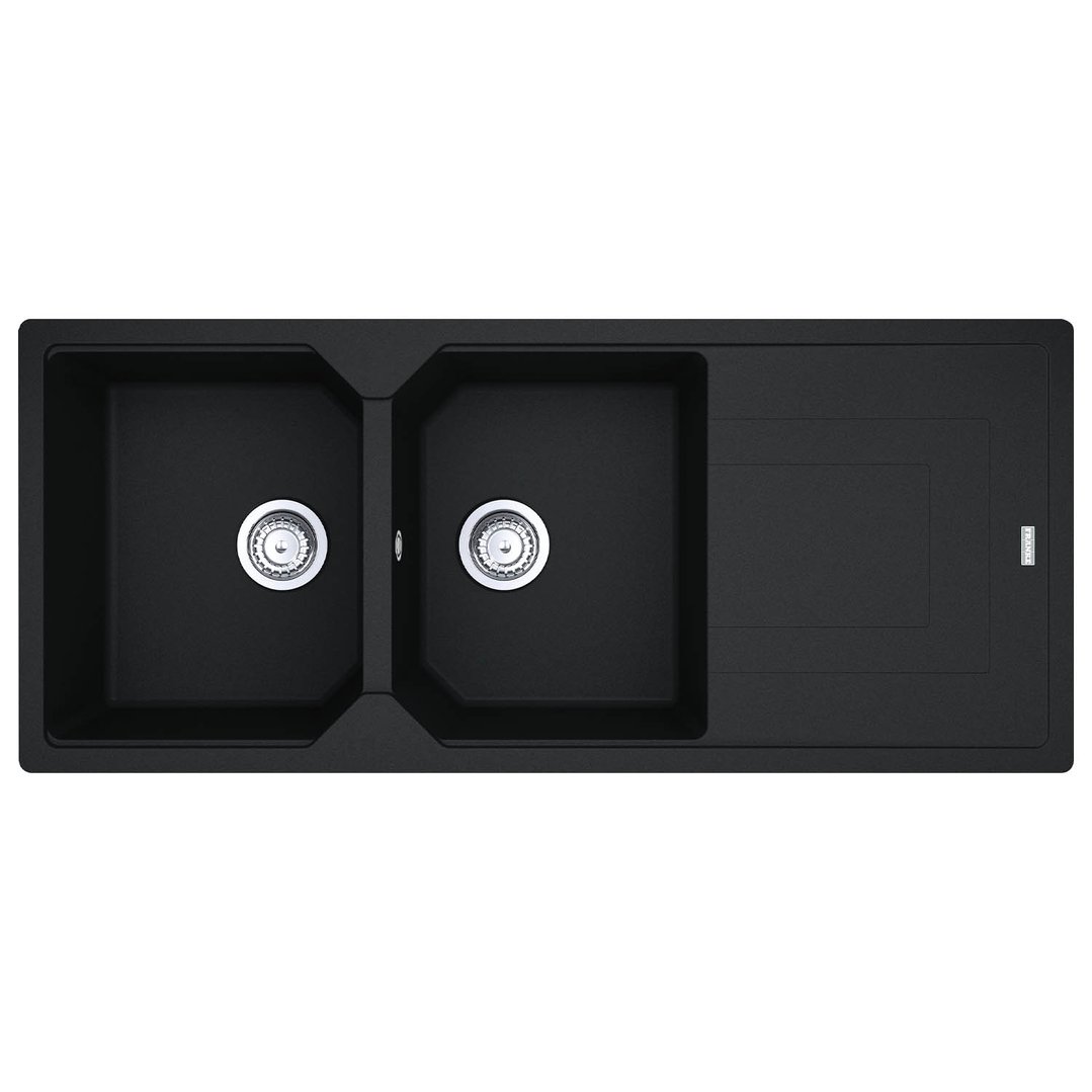 Franke Urban double bowl with drainer, Active Pull-Out matte black tap UBG621ON/TA7721MB